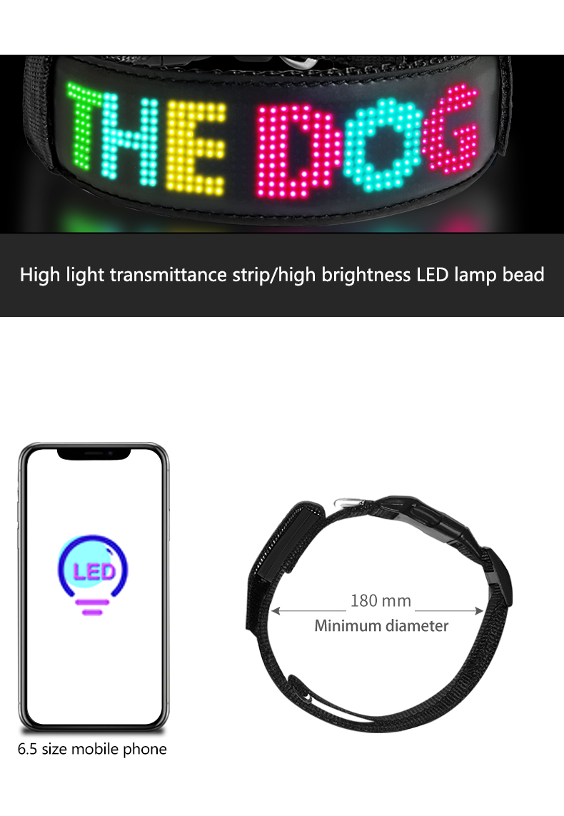 LED Dog Collar Glow in the Dark Light Up Luminous Dog Collar Waterproof Rechargeable Lighted LED Pet Safety Collar（images 9）