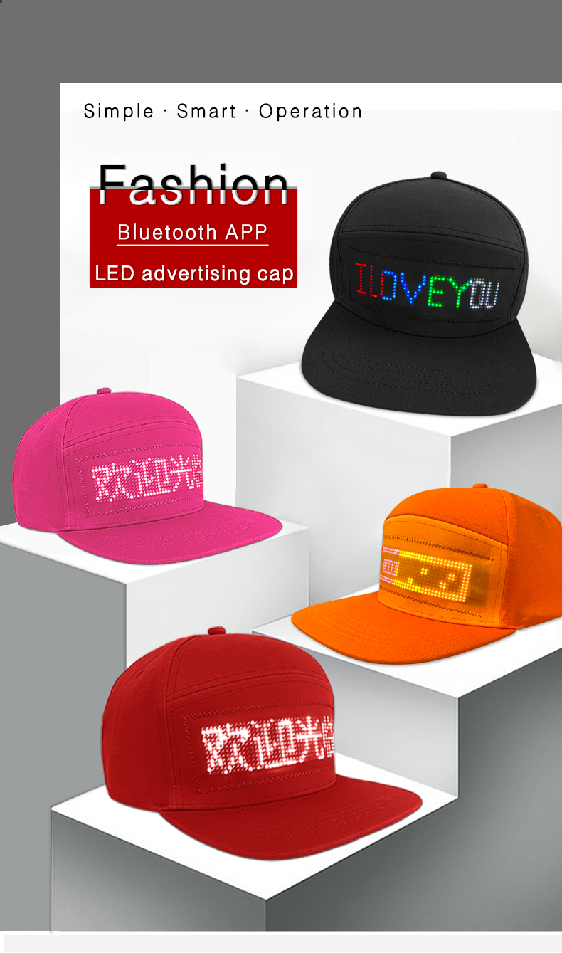 App Programmable LED hats USB recharging led flashing Baseball Cap Scrolling text LED Display Cap（images 1）