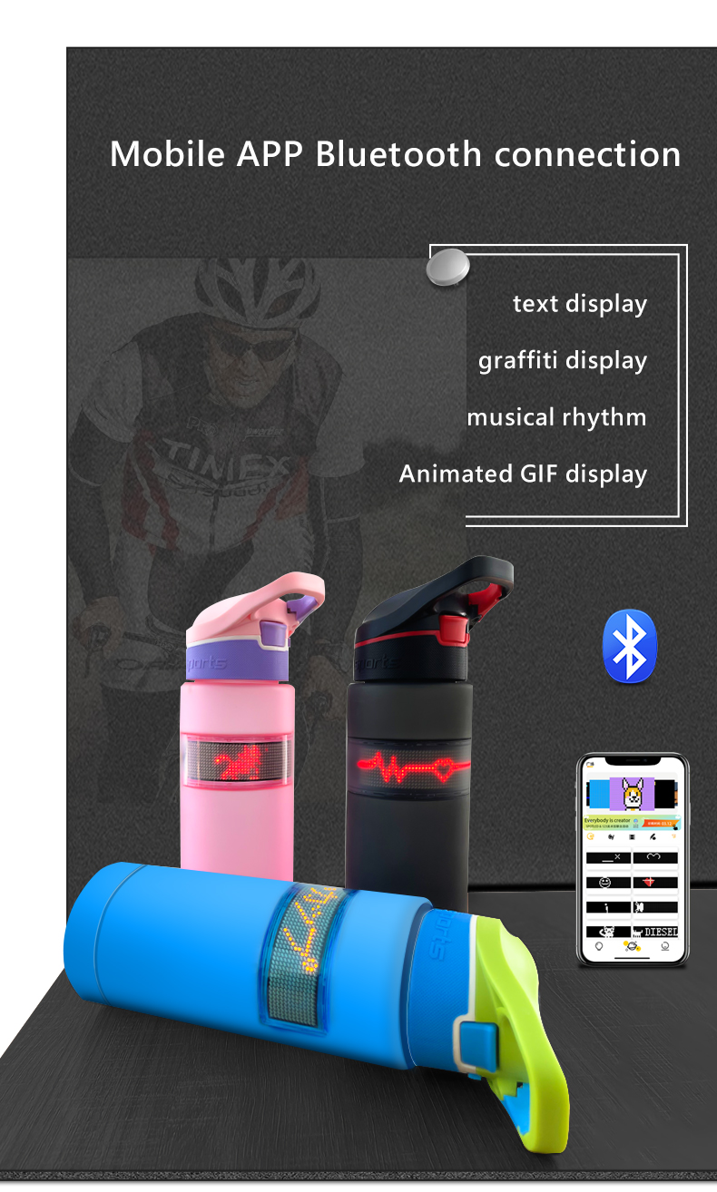 Smart LED Display Water Bottle Mobile Phone Control Digital Message Moving LED Water Cup 800ml Large Capacity Bottle For Sports（images 3）