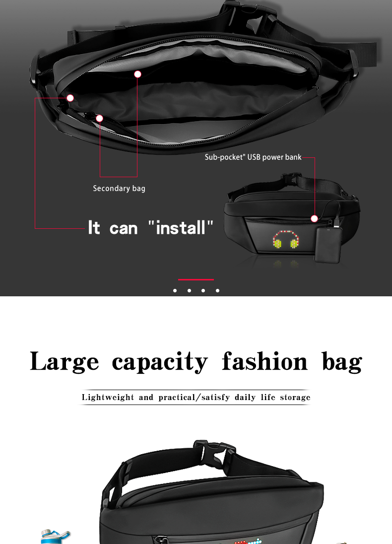 Led Fanny Packs and Programmable Led Sign Crossbody Running Waist Bag DIY Backpack LED Display Pixel Screen Bag（images 4）