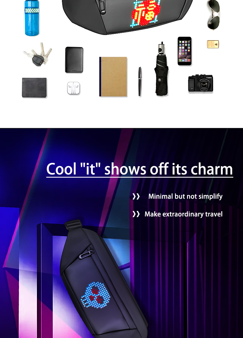 Led Fanny Packs and Programmable Led Sign Crossbody Running Waist Bag DIY Backpack LED Display Pixel Screen Bag（images 5）
