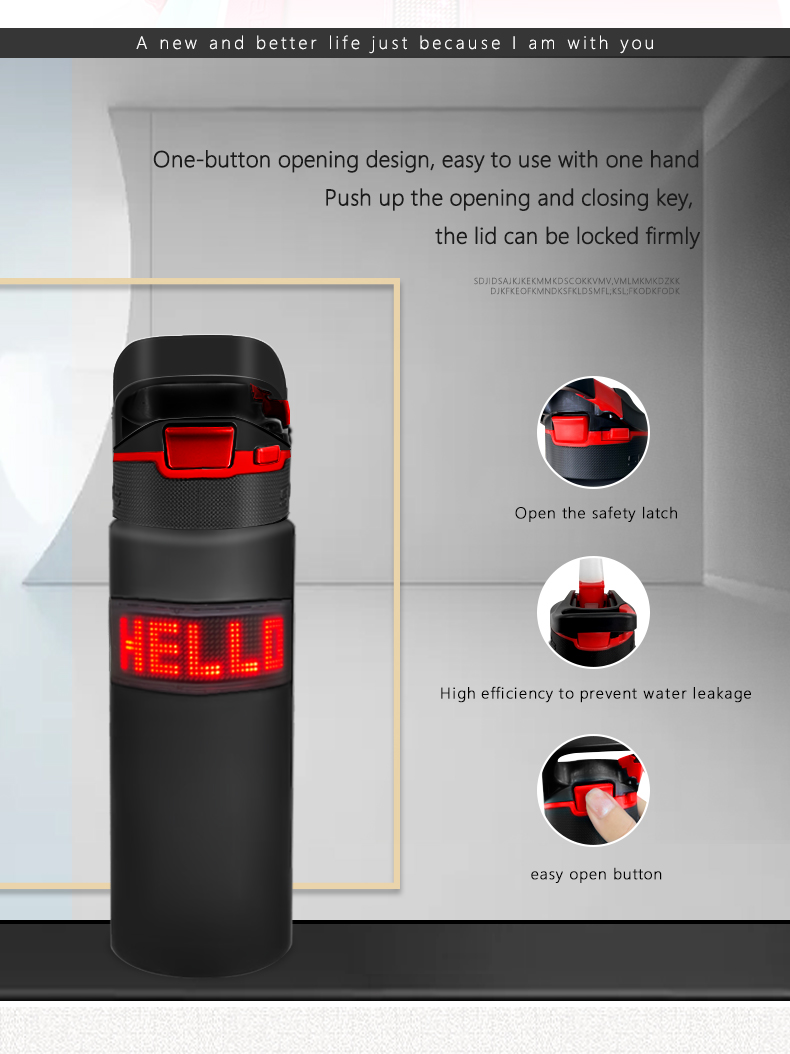 Smart LED Display Water Bottle Mobile Phone Control Digital Message Moving LED Water Cup 800ml Large Capacity Bottle For Sports（images 5）