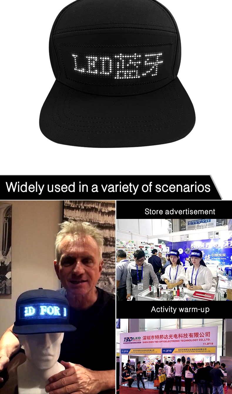 App Programmable LED hats USB recharging led flashing Baseball Cap Scrolling text LED Display Cap（images 5）