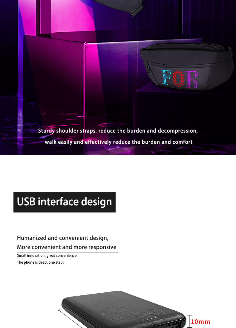 Led Fanny Packs and Programmable Led Sign Crossbody Running Waist Bag DIY Backpack LED Display Pixel Screen Bag（images 6）