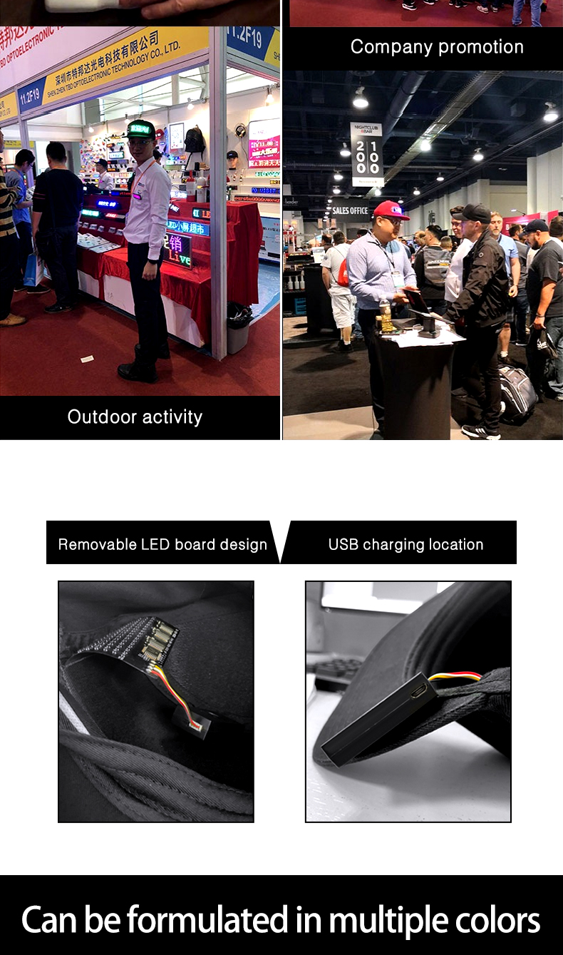 App Programmable LED hats USB recharging led flashing Baseball Cap Scrolling text LED Display Cap（images 6）