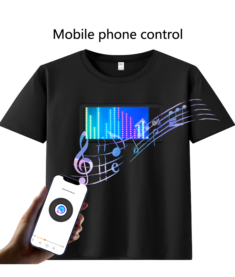 Manufacturer Hot Products High Quality App control LED luminous clothes nightclub cool men’s LED custom 100% cotton T-shirts（images 8）