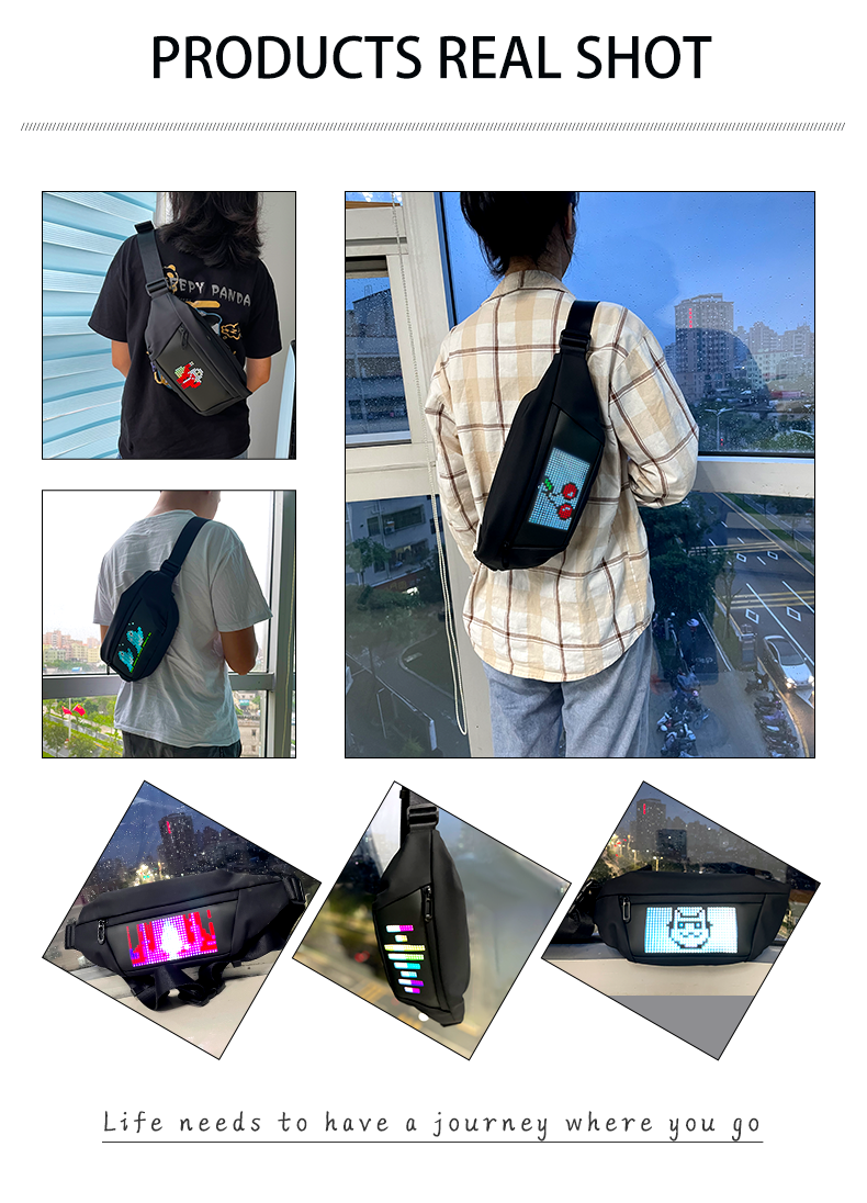 Led Fanny Packs and Programmable Led Sign Crossbody Running Waist Bag DIY Backpack LED Display Pixel Screen Bag（images 11）