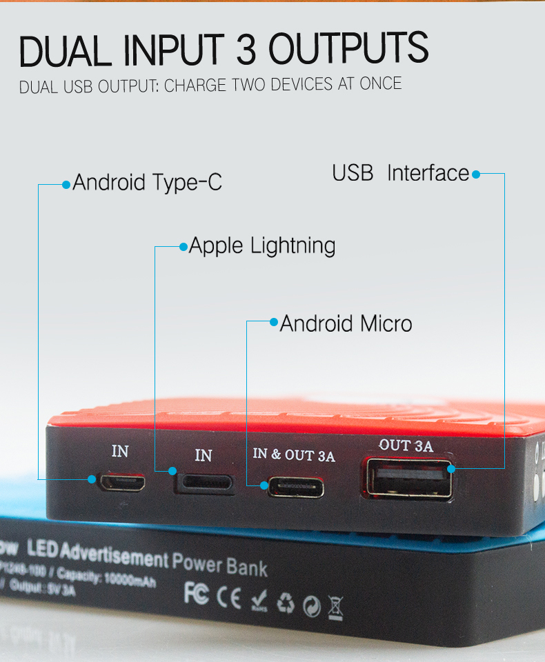 USB Rechargeable LED Power Bank Digital Messages Scrolling LED Screen Board On Powerbank Factory Sale Cheap LED Power Bank（images 7）