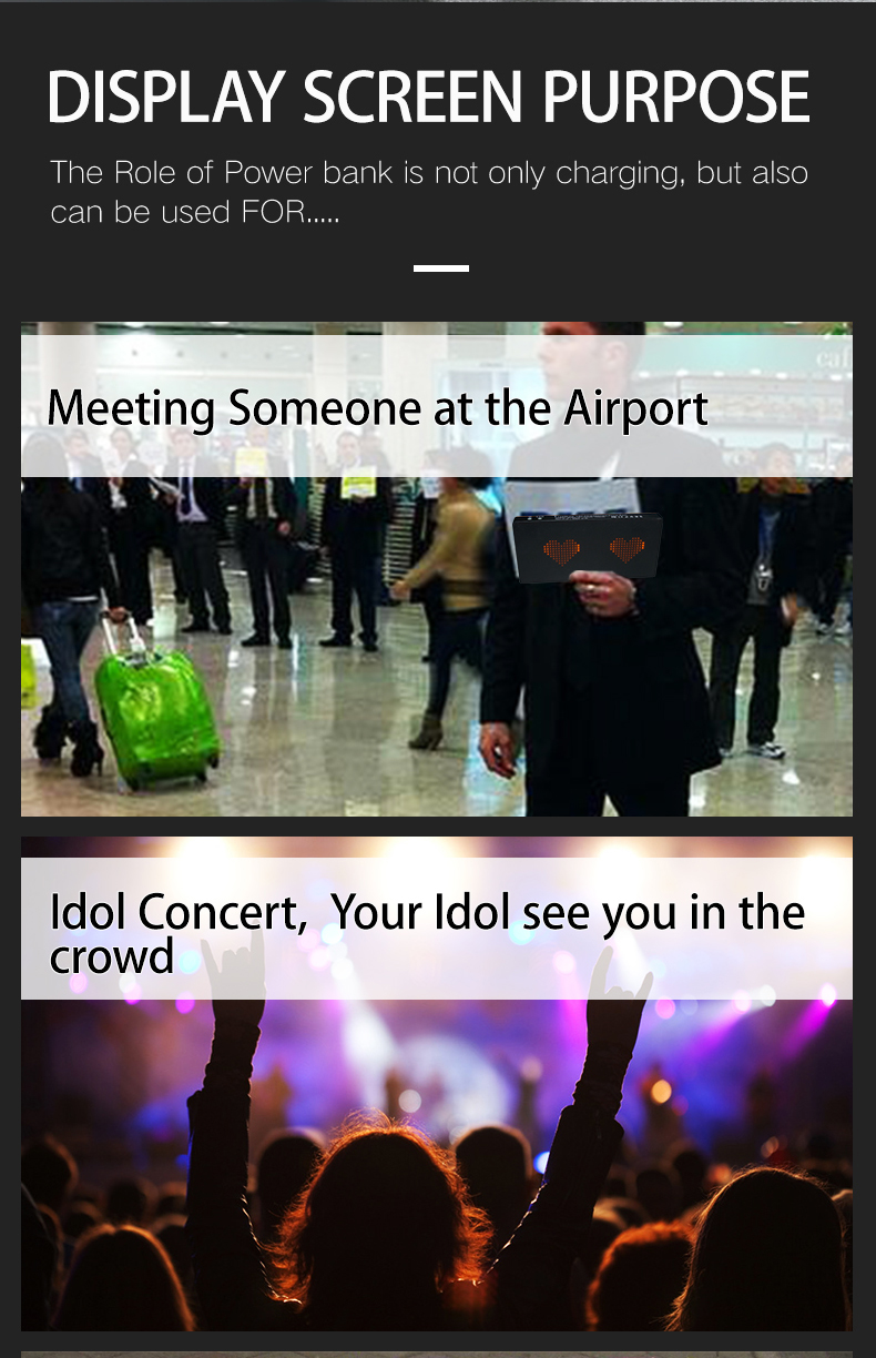 USB Rechargeable LED Power Bank Digital Messages Scrolling LED Screen Board On Powerbank Factory Sale Cheap LED Power Bank（images 9）