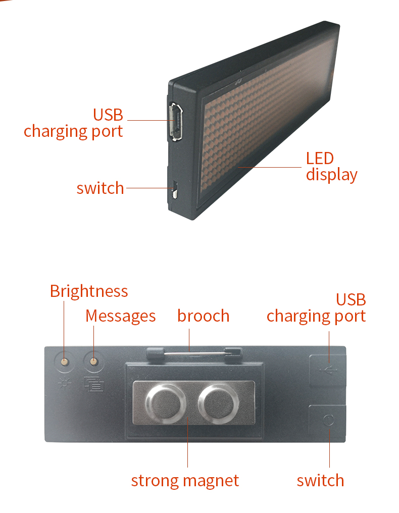 LED Name Badge USB Recharge Programming Digital Display LED Card Screen for Bar Hotel Party Supermarket School and Restaurant（images 2）