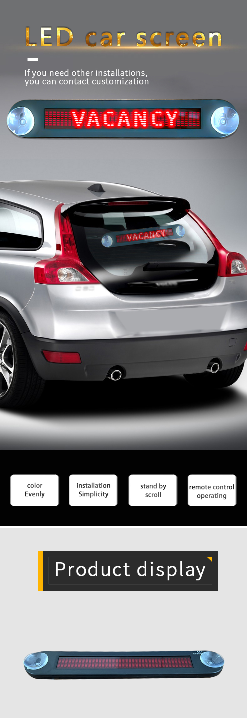 12v Remote Led Car Sign Programmable Scrolling Message Sign Board for Car Shop Store（images 1）