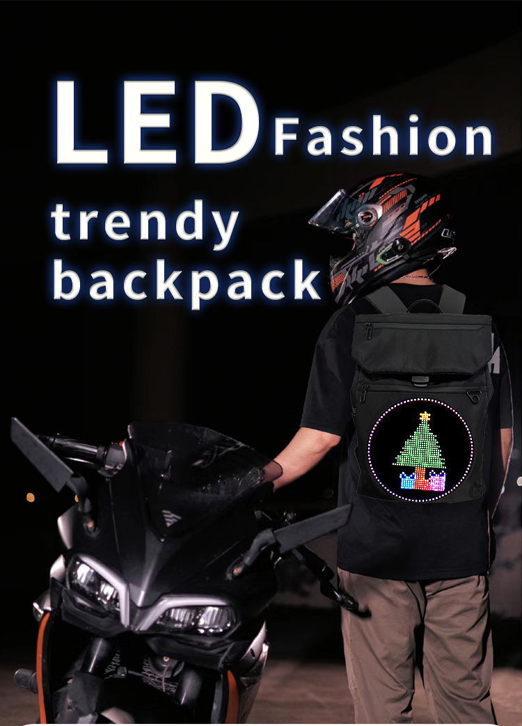 LED Backpack for Men Women with Round Screen Flashing Displaying Custom Messages Black Sports Bag Digital Display Backpack（images 1）