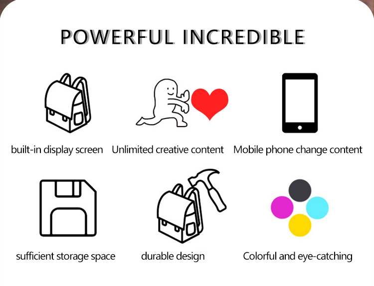 LED Backpack for Men Women with Round Screen Flashing Displaying Custom Messages Black Sports Bag Digital Display Backpack（images 2）