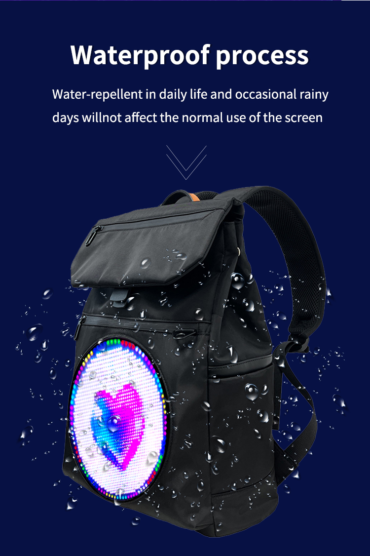 LED Backpack for Men Women with Round Screen Flashing Displaying Custom Messages Black Sports Bag Digital Display Backpack（images 5）