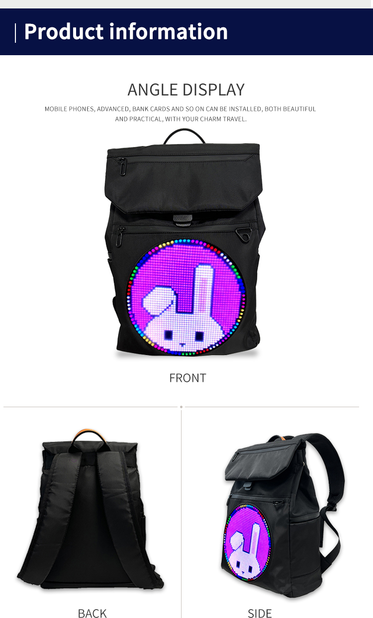 LED Backpack for Men Women with Round Screen Flashing Displaying Custom Messages Black Sports Bag Digital Display Backpack（images 7）