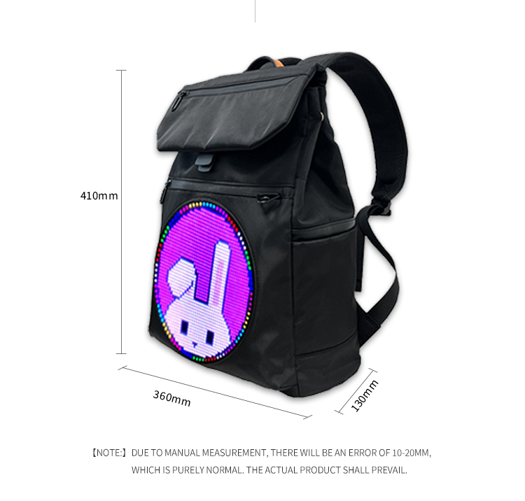 LED Backpack for Men Women with Round Screen Flashing Displaying Custom Messages Black Sports Bag Digital Display Backpack（images 8）