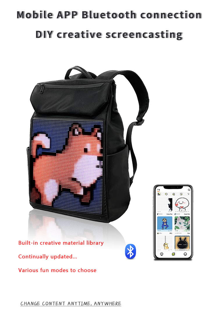 Unisex Casual Backpack With Full Color Display, Outdoor Sports LED Backpack, APP Programmable LED Backpack for Hiking Riding（images 3）