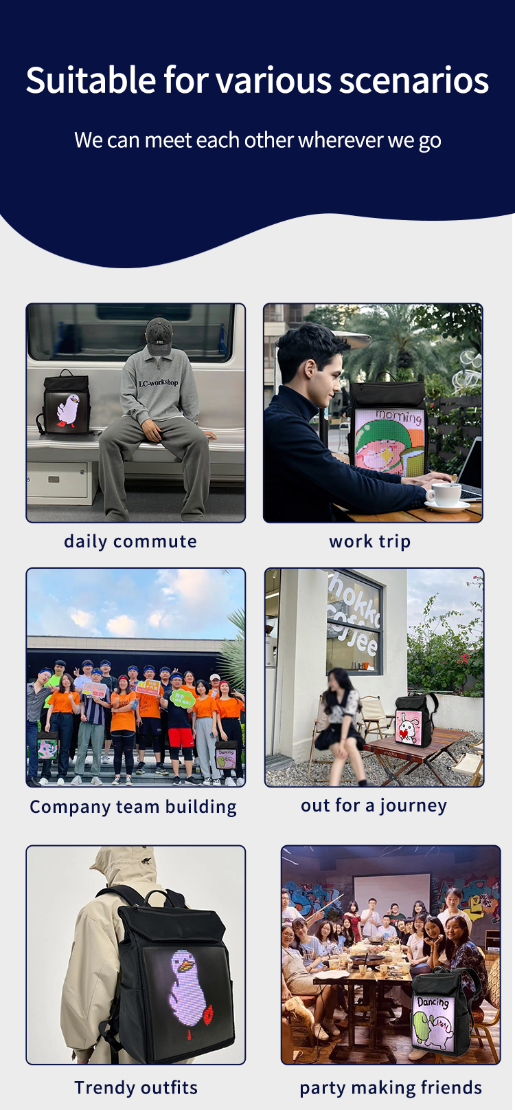 Unisex Casual Backpack With Full Color Display, Outdoor Sports LED Backpack, APP Programmable LED Backpack for Hiking Riding（images 6）