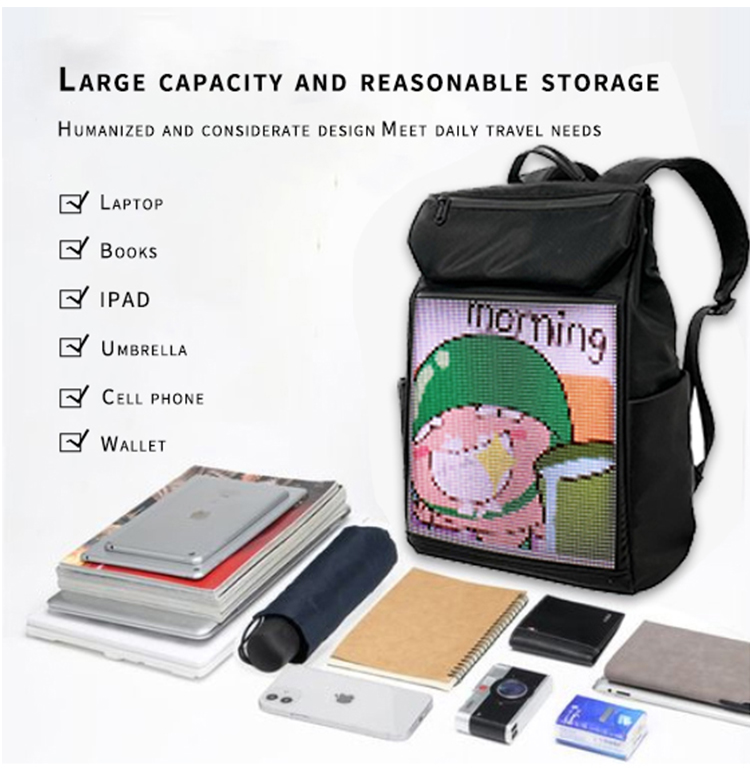 Unisex Casual Backpack With Full Color Display, Outdoor Sports LED Backpack, APP Programmable LED Backpack for Hiking Riding（images 9）