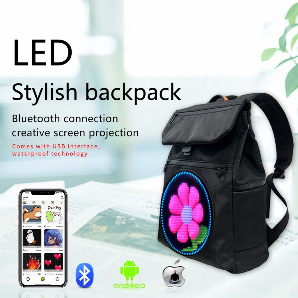 LED Backpack for Men Women with Round Screen Fl...
