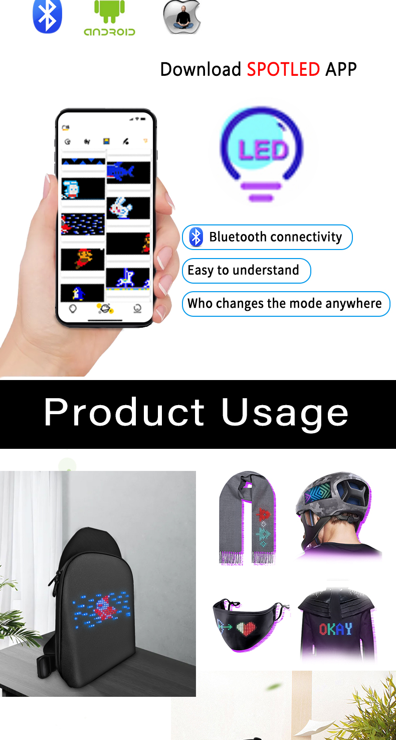 Flexible LED Display Sign Light Up Scrolling Messages Programmable Soft LED Bag T-shirts Shoes Screen（images 4）