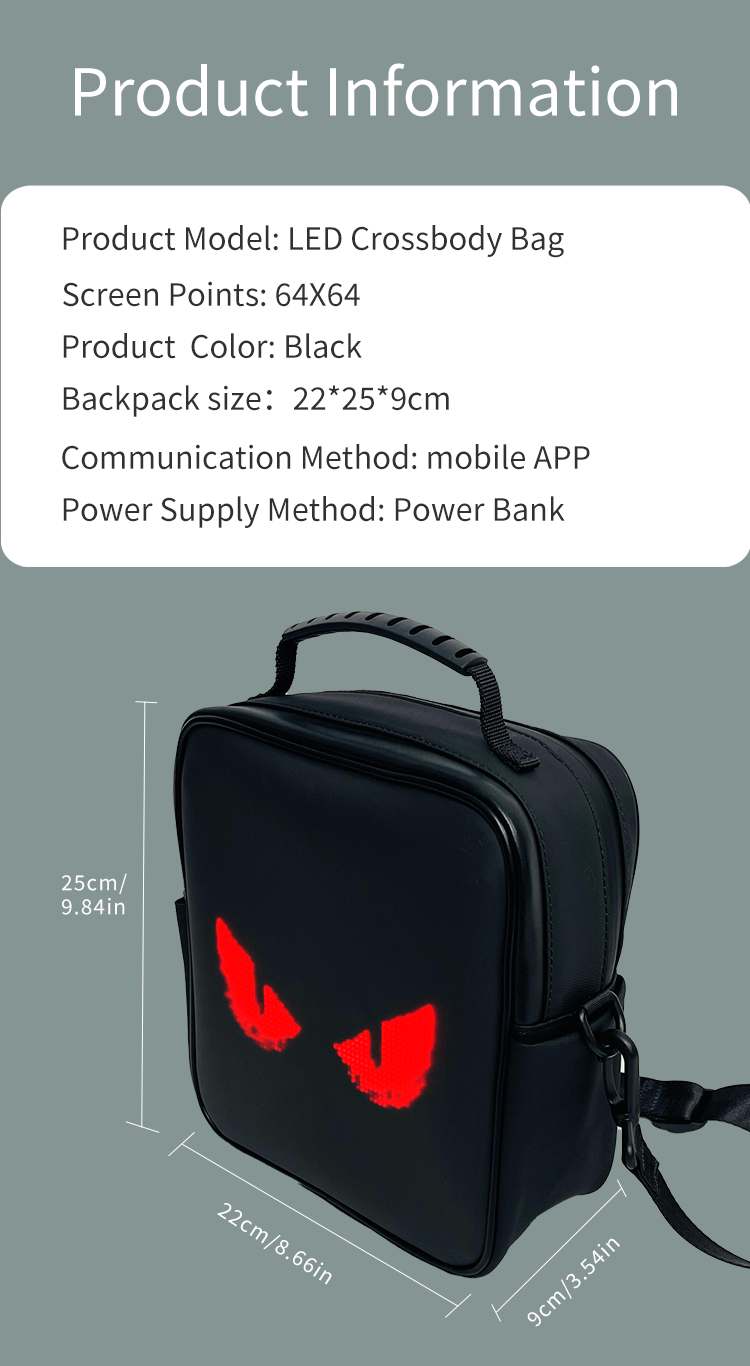 New Design Advertising LED Display Backpack APP Control LED Screen Dynamic Sling Bag With LED Display Funny Bag For Men Women（images 9）