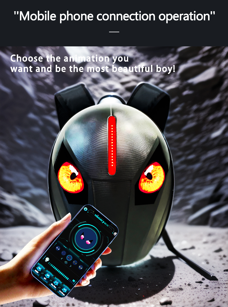 APP control Eyes Knight Bag Laptop backpack Motorcycle Riding Bag Led Display Backpack Waterproof Hard Shell DIY LED Backpack（images 3）