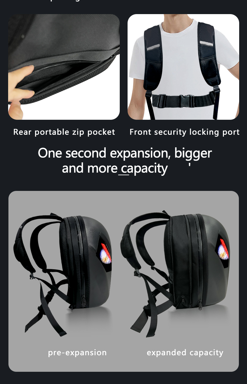 APP control Eyes Knight Bag Laptop backpack Motorcycle Riding Bag Led Display Backpack Waterproof Hard Shell DIY LED Backpack（images 10）