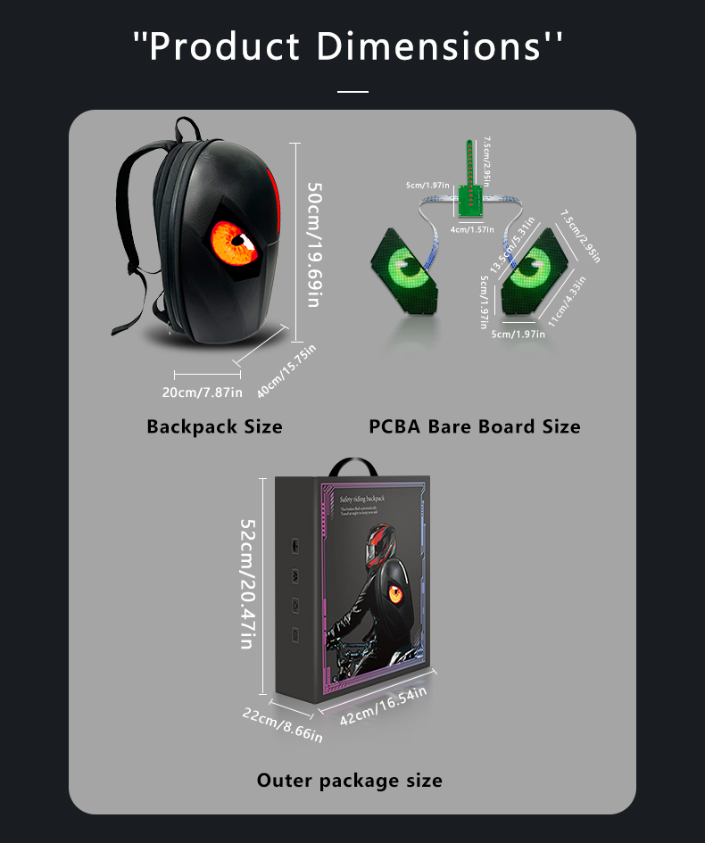 APP control Eyes Knight Bag Laptop backpack Motorcycle Riding Bag Led Display Backpack Waterproof Hard Shell DIY LED Backpack（images 12）