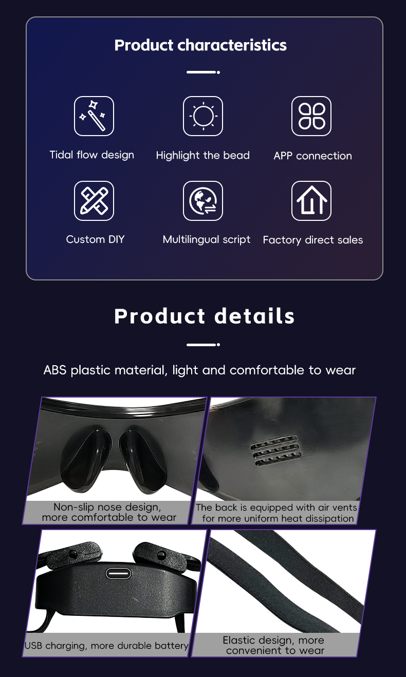 LED Glasses Light Up Dynamic Party Favor Glasses Festival Christmas USB Rechargeable LED Rave Glowing Flashing Glasses（images 2）