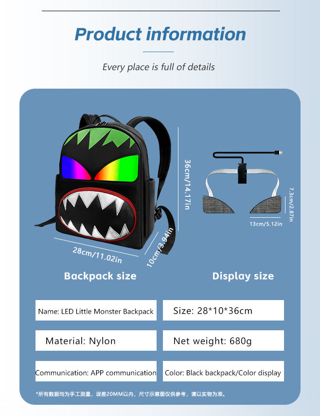 Factory Supplier Travel Bag LED Eye Backpack High Quality Cartoon Waterproof Travel Mini Small Girls Backpack School Bags（images 9）