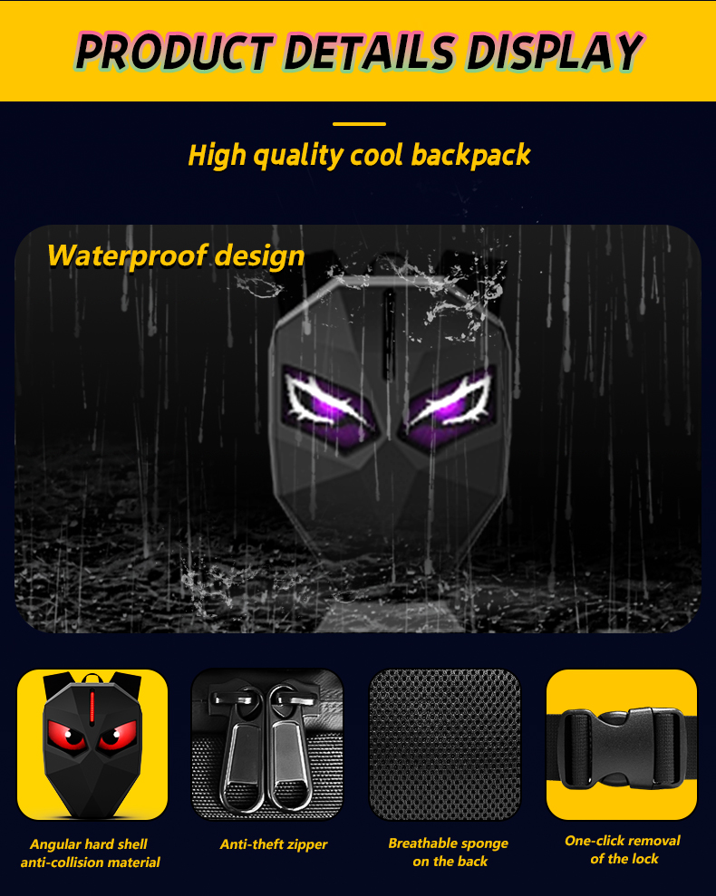 LED Backpack Motorcycle Backpack DIY programming backpack ravel and Camping Storage Bag Carbon fibre texture（images 5）