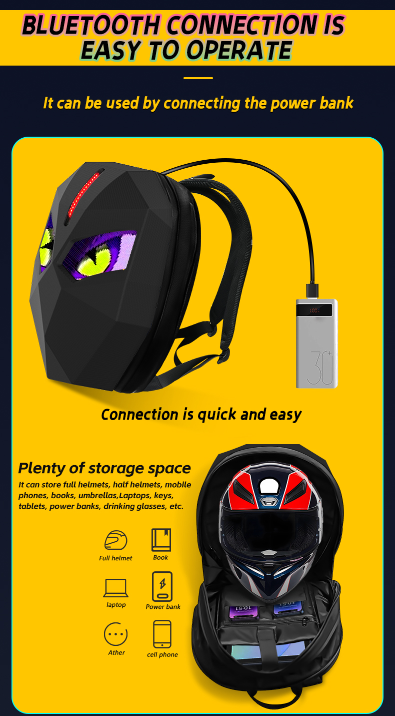 LED Backpack Motorcycle Backpack DIY programming backpack ravel and Camping Storage Bag Carbon fibre texture（images 7）