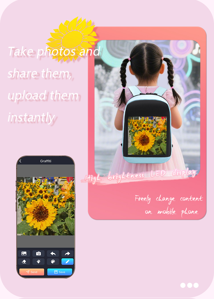 LED Display Waterproof Bag RGB Full Color LED Screen Backpack APP Control LED Bag Women Led Backpack Display（images 2）