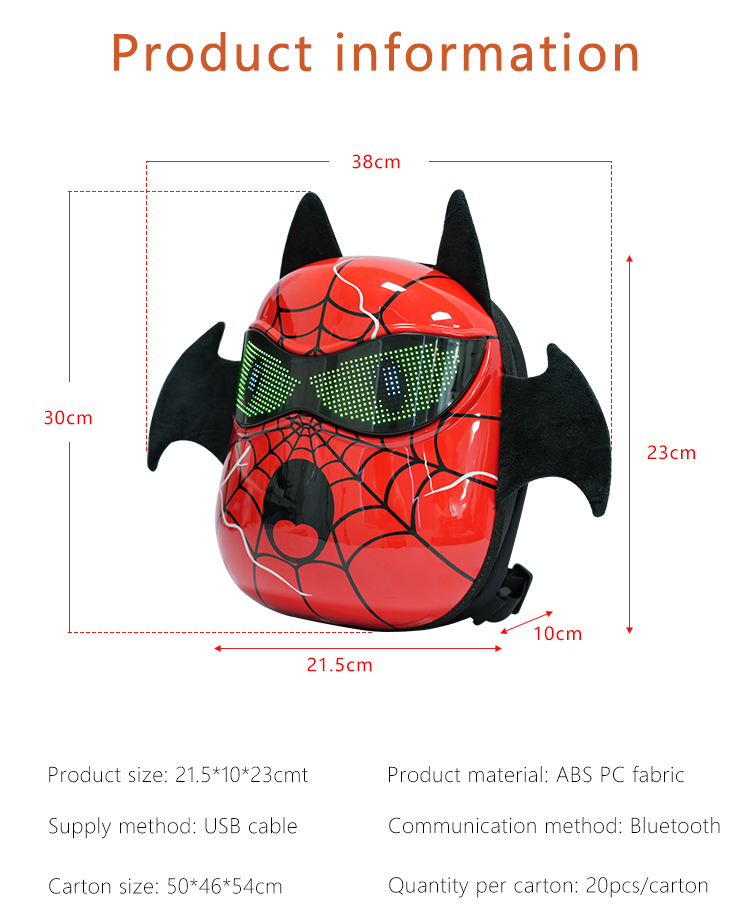 Devil Wings Horns APP Controlled Glowing Eyes Practical Compact Casual Sports Backpack with Childlike Innocence Multiple Colors（images 16）