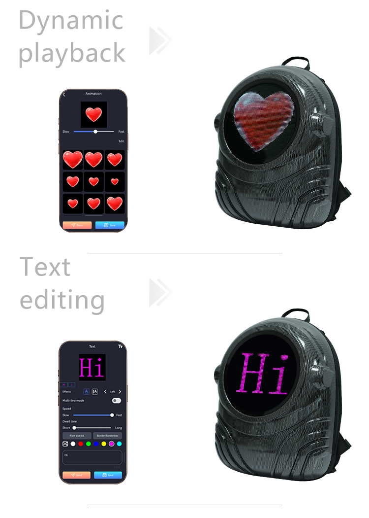 Astronaut Style Smart LED Backpack Custom Text/Image APP Controlled LED Display Backpack（images 3）
