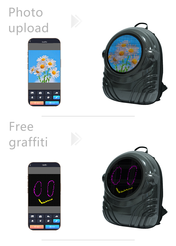 Astronaut Style Smart LED Backpack Custom Text/Image APP Controlled LED Display Backpack（images 4）