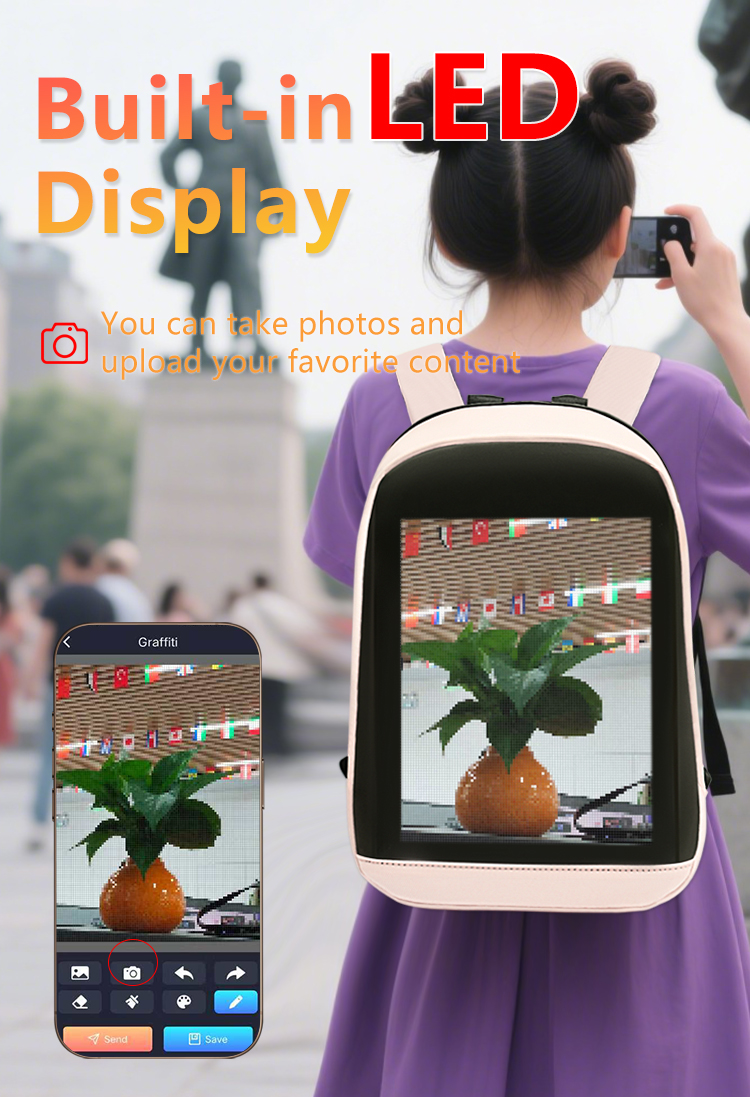 Pixel 96*128 LED Backpack High Resolution Display Backpack with Digital LED Screen Clear Display Photos Women Backpack（images 3）