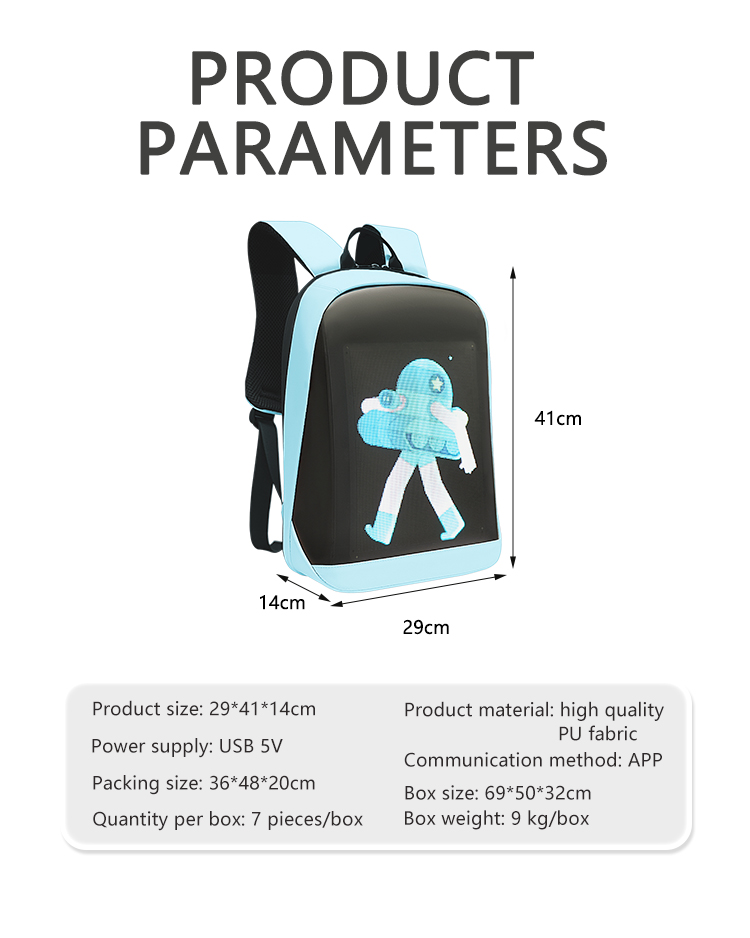 Pixel 96*128 LED Backpack High Resolution Display Backpack with Digital LED Screen Clear Display Photos Women Backpack（images 13）